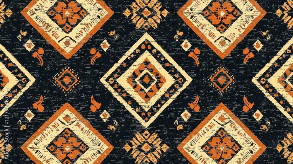 Creating unique geometric indian textile pattern with earth tones in a modern design environment Creating unique geometric indian textile pattern with earth tones in a modern design environment
