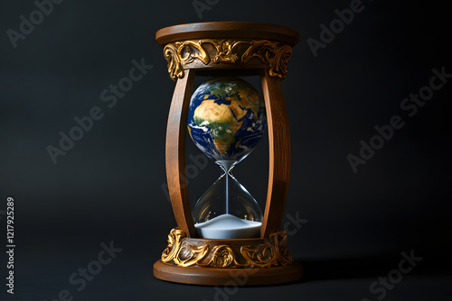 Ornate Hourglass with Earth Globe and Sand photo