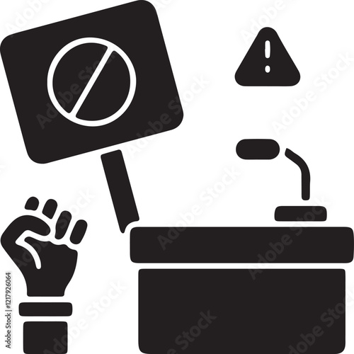 The illustration shows an icon of a person protesting for justice silhouette