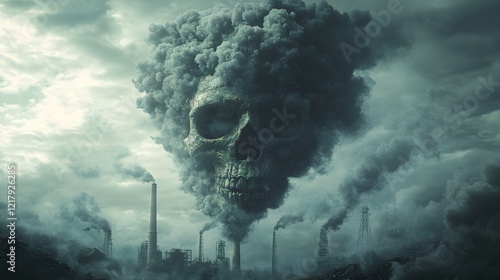 Factory Pollution in Stormy Landscape