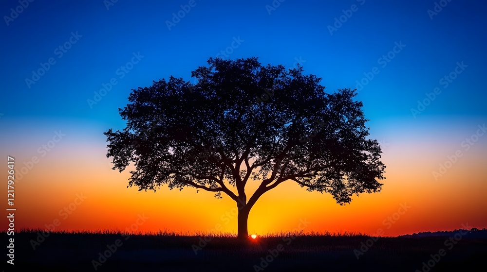 Serene Tree at Sunset in a Field Serene Tree at Sunset in a Field