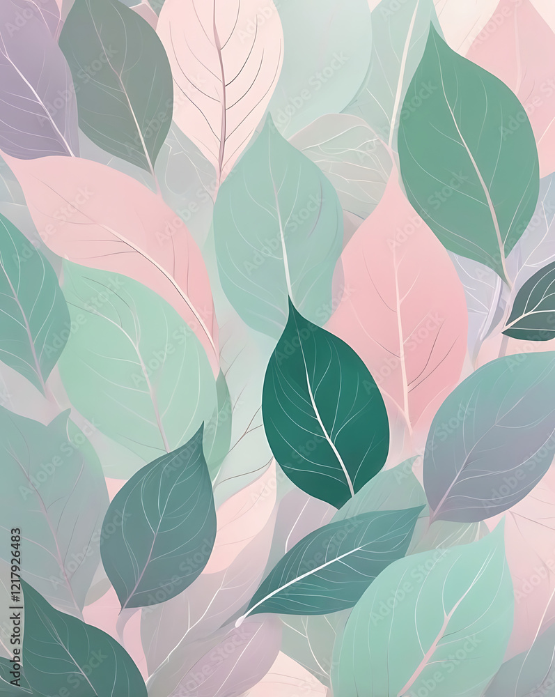 A soft, dreamy background featuring overlapping transparent leaves in pastel tones of pink, mint green, and lavender with a subtle grain texture. A soft, dreamy background featuring overlapping transparent leaves in pastel tones of pink, mint green, and lavender with a subtle grain texture.