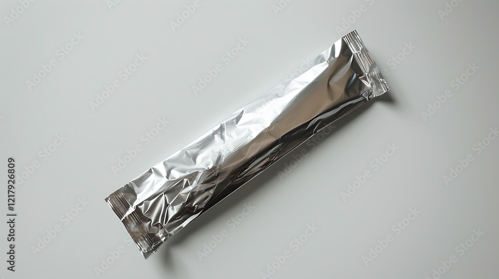 A single foil packet of cold medicine lying flat on a white surface, A single foil packet of cold medicine lying flat on a white surface,