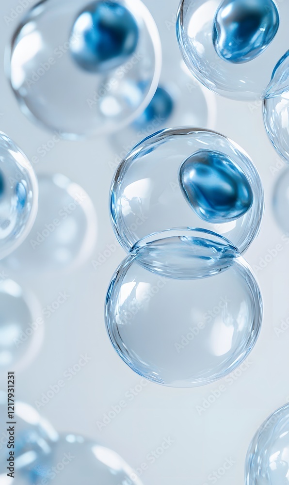 Close-up of transparent bubbles, Cosmetics, Research, generation AI Close-up of transparent bubbles, Cosmetics, Research, generation AI