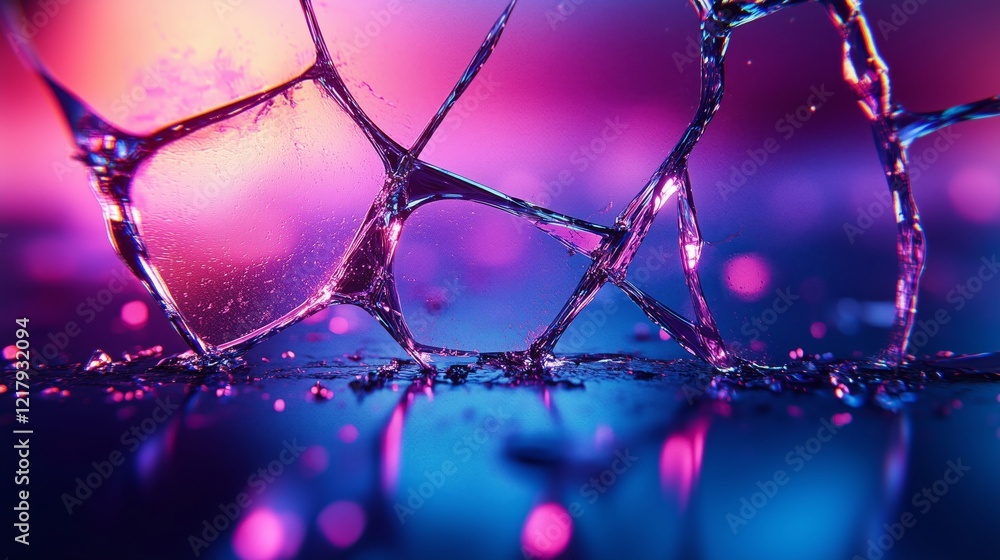 Vibrant Reflections of Broken Glass Under Colorful Light Vibrant Reflections of Broken Glass Under Colorful Light