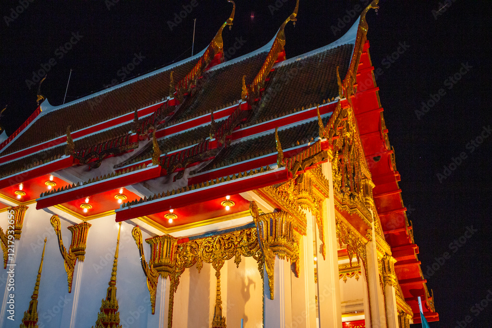 Buddhist temple at night in Phuket during the Chinese New Year celebration Buddhist temple at night in Phuket during the Chinese New Year celebration