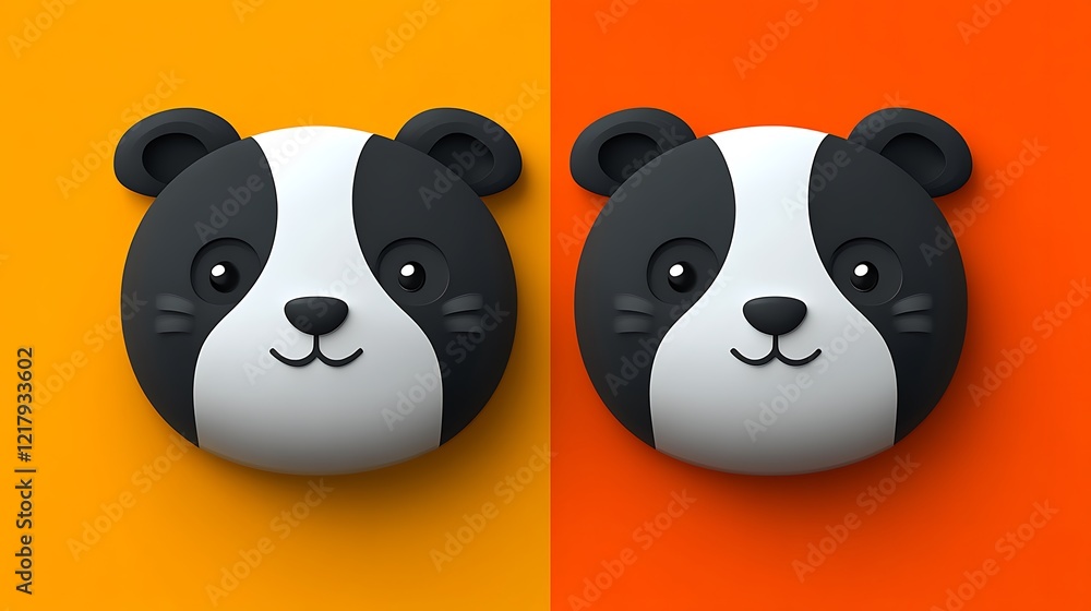 Obraz premium Two stylized panda faces on contrasting backgrounds