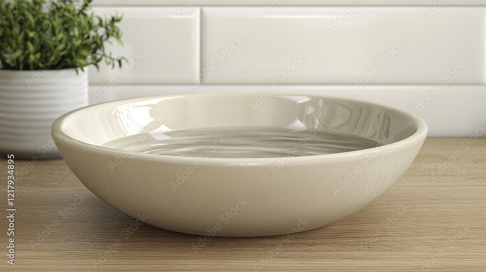 Beige bowl water ripples kitchen counter plant Beige bowl water ripples kitchen counter plant