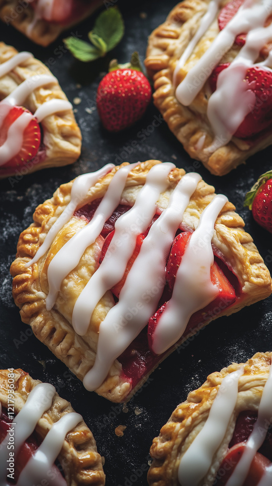 Strawberry hand pies with vanilla icing vertical