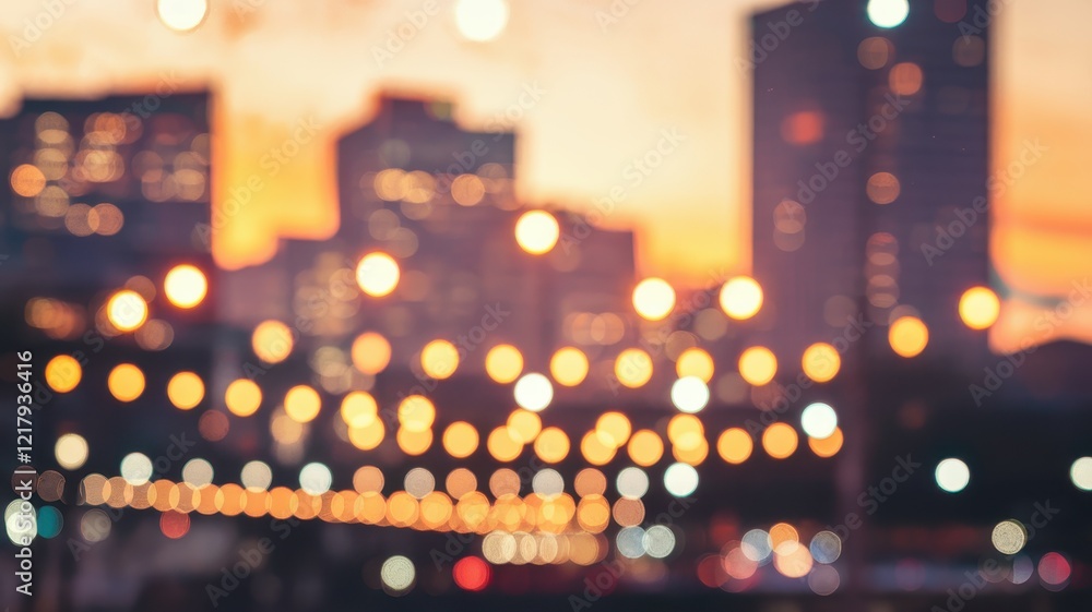 A beautiful urban sunset scene with blurred city lights creating a dreamy ambiance, perfect for evoking a sense of tranquility and wonder. A beautiful urban sunset scene with blurred city lights creating a dreamy ambiance, perfect for evoking a sense of tranquility and wonder.