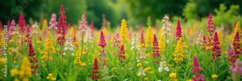 Full-grown Spiraea vanhouttei hedge in a meadow, natural world, spiraea, full grown
