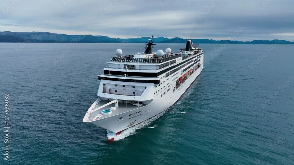 view of the MSC Sinfonia cruise ship approaching the port of the Corfu island, Greece. view of the MSC Sinfonia cruise ship approaching the port of the Corfu island, Greece.