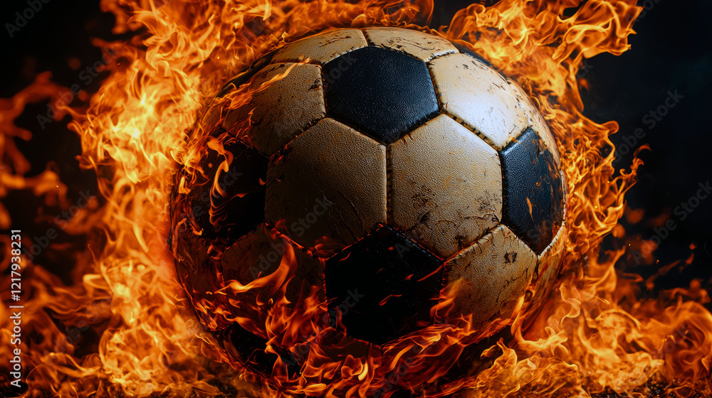 Naklejka premium Fiery Soccer Ball: A Burning Image of Passionate Sports