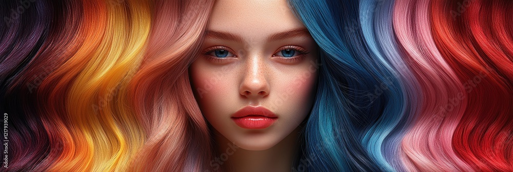 Obraz premium Fashionable colored locks shine in vibrant lighting with striking details and allure