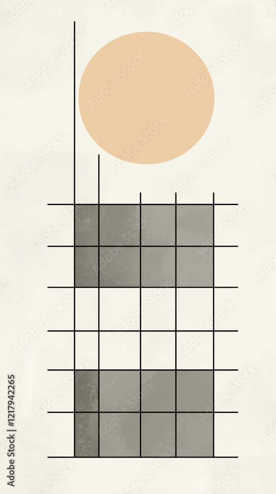 Background of grid with circle in neutral shades
