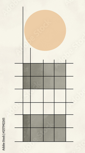 Background of grid with circle in neutral shades