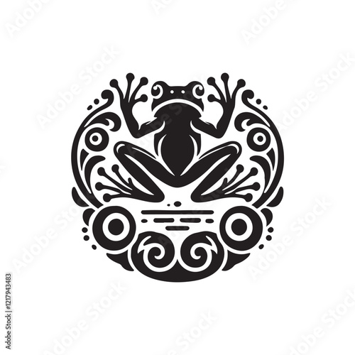 Black Color Frog silhouette design Vector Illustration, Solid White Background (2).eps
