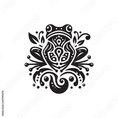 Black Color Frog silhouette design Vector Illustration, Solid White Background (5).eps