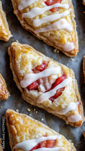 Obraz na płótnie Rhubarb hand pies with icing vertical w salonie