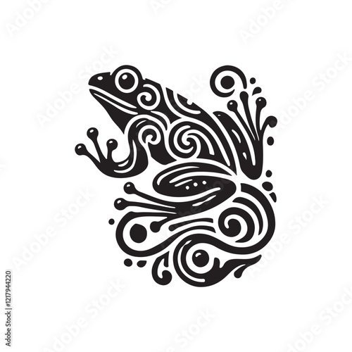 Black Color Frog silhouette design Vector Illustration, Solid White Background (12).eps
