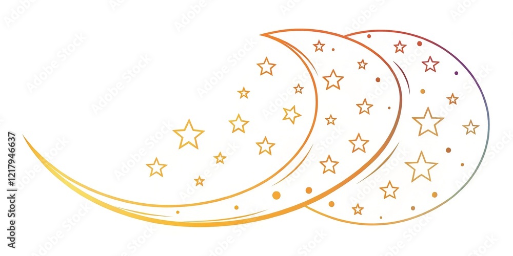 Crescent moon, stars, minimalist art, high res, space for text. Crescent moon, stars, minimalist art, high res, space for text.