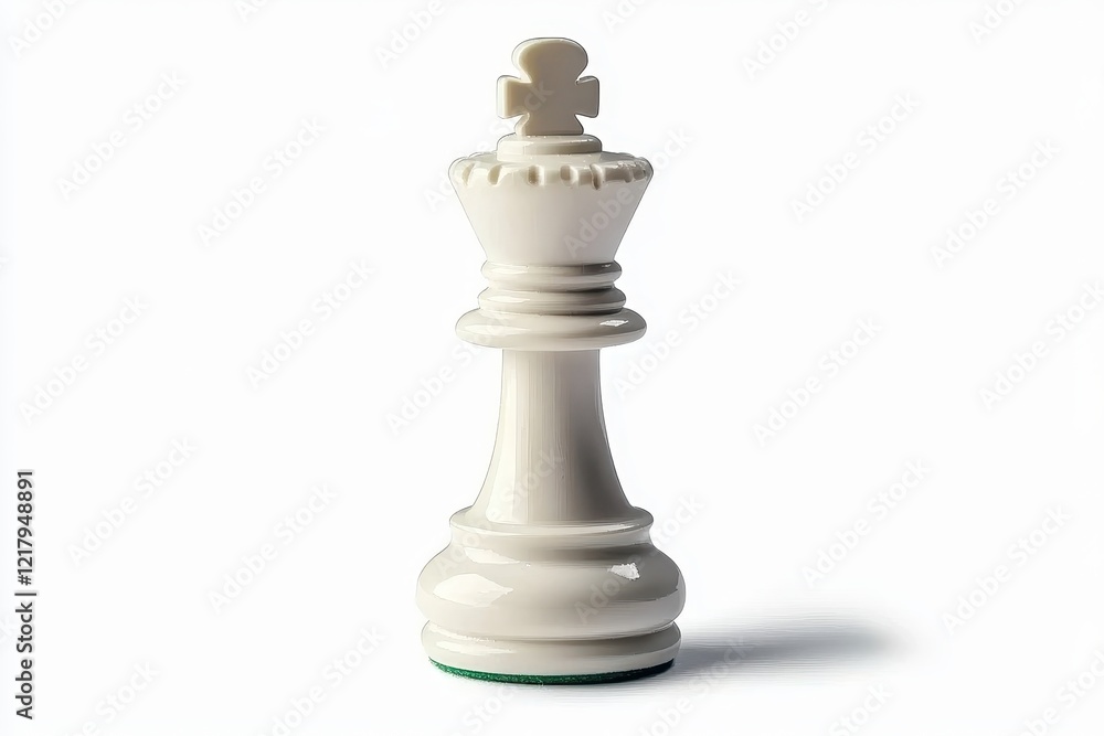 Elegant White Chess King Piece Standing Alone on a Bright Background, Symbolizing Strategy, Competition, and Intellectual Challenge in Chess Games Elegant White Chess King Piece Standing Alone on a Bright Background, Symbolizing Strategy, Competition, and Intellectual Challenge in Chess Games