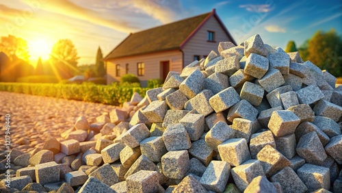 Granite Cobblestone Pile Rural House Construction