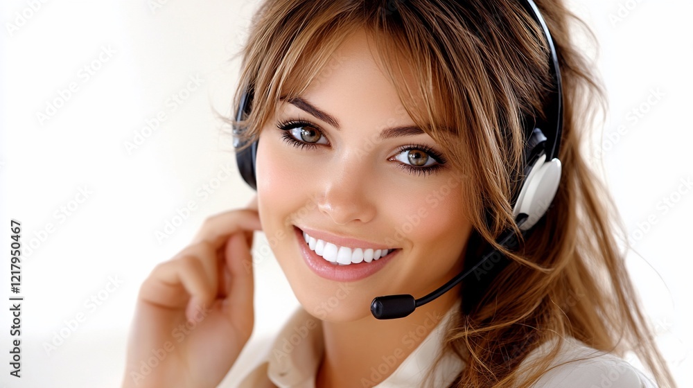 Smiling Customer Service Representative Wearing Headset