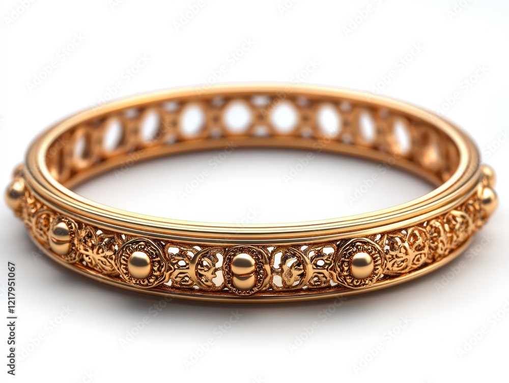 A detailed gold bangle showcasing intricate patterns and designs. A detailed gold bangle showcasing intricate patterns and designs.