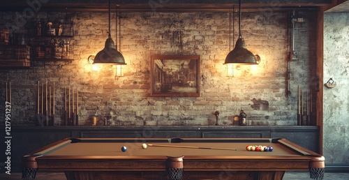 Vintage-style billiard room with a rustic ambiance, featuring a pool table and warm lighting