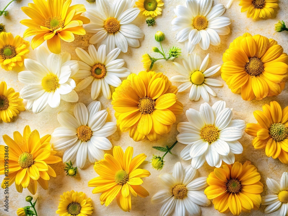 Fototapeta premium Cheerful Yellow & White Floral Pattern - Light Background Stock Photo