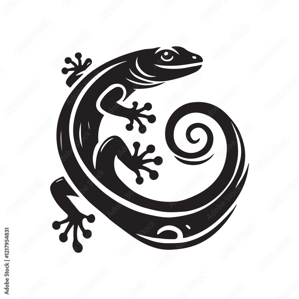 Fototapeta premium Black Color Lizard silhouette design Vector Illustration, Solid White Background (5).eps