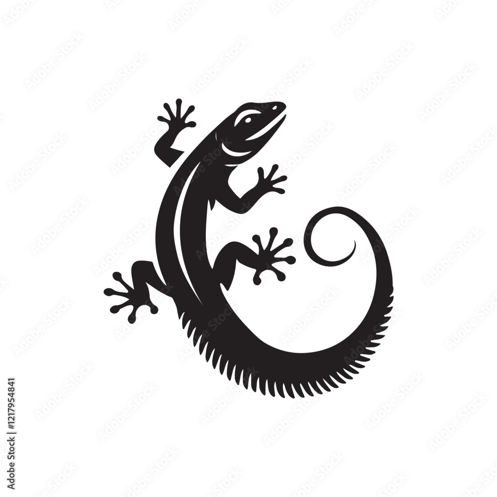 Fototapeta premium Black Color Lizard silhouette design Vector Illustration, Solid White Background (6).eps