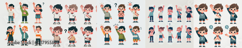 vector set of children raising their hands