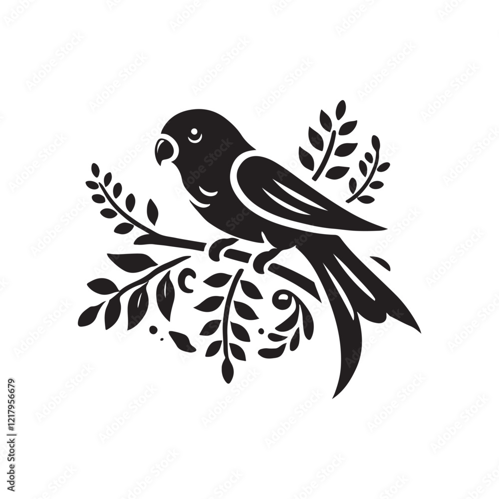 Fototapeta premium Black Color Lovebird silhouette design Vector Illustration, Solid White Background (7).eps