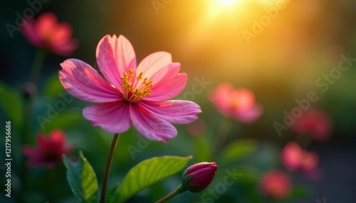 Gentle illumination emanating from a single blossom, natural, radiant, garden