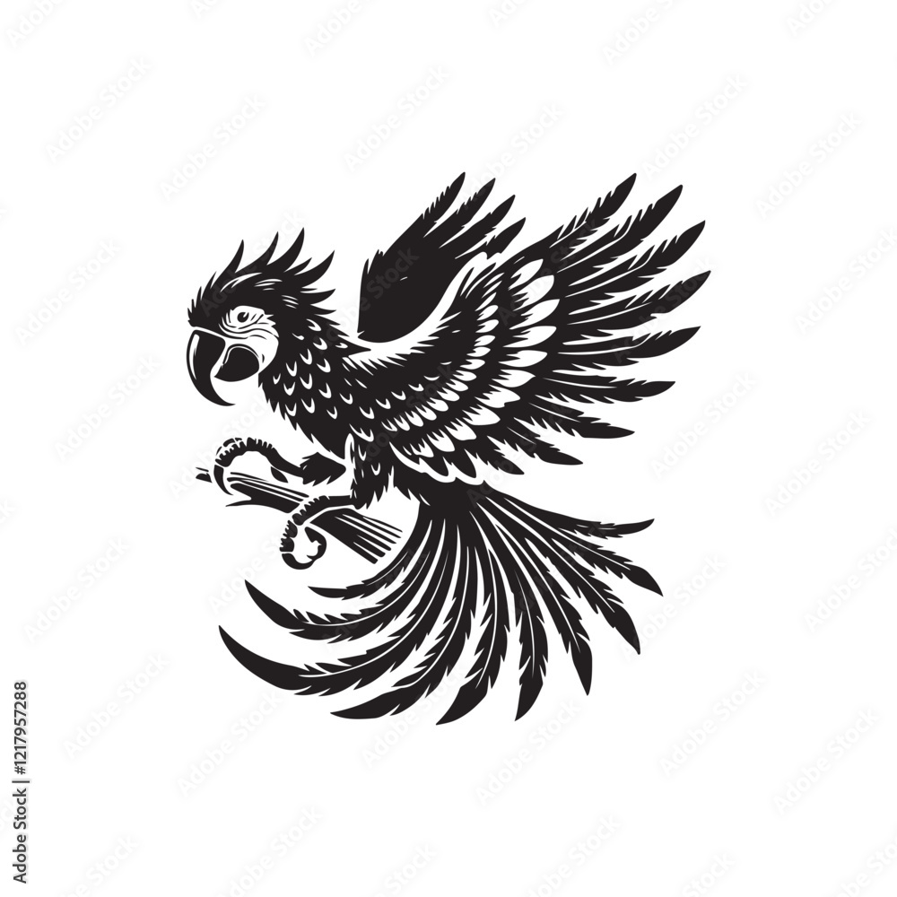 Fototapeta premium Black Color Macaw silhouette design Vector Illustration, Solid White Background (1).eps