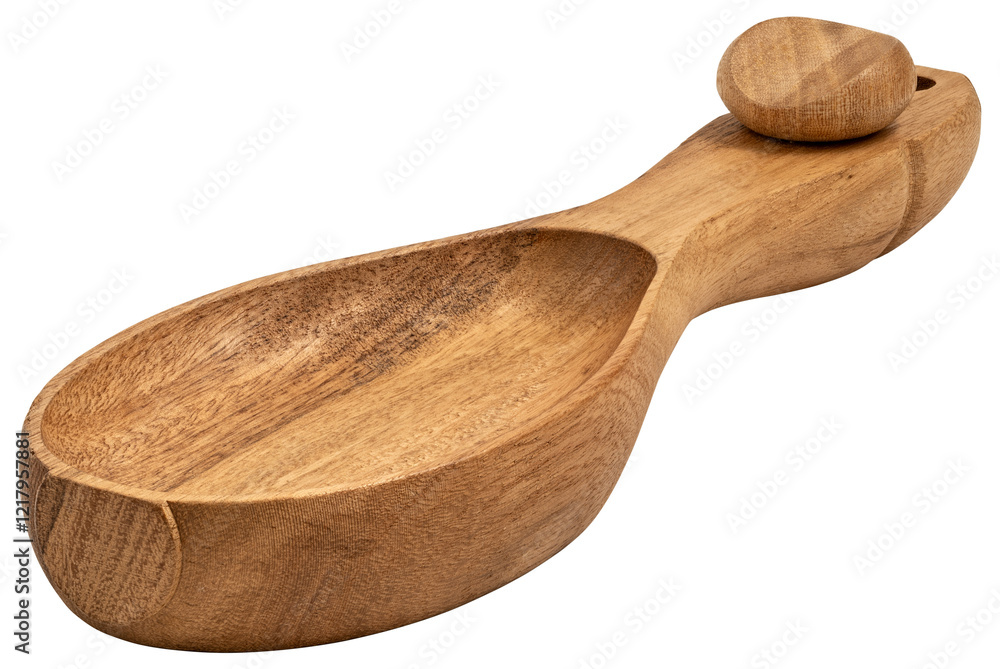 Handcrafted wooden scoop with a natural finish, isolated on a transparent background, ideal for kitchen or decorative purposes. Handcrafted wooden scoop with a natural finish, isolated on a transparent background, ideal for kitchen or decorative purposes.