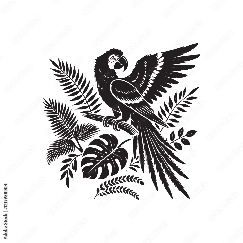 Obraz premium Black Color Macaw silhouette design Vector Illustration, Solid White Background (10).eps