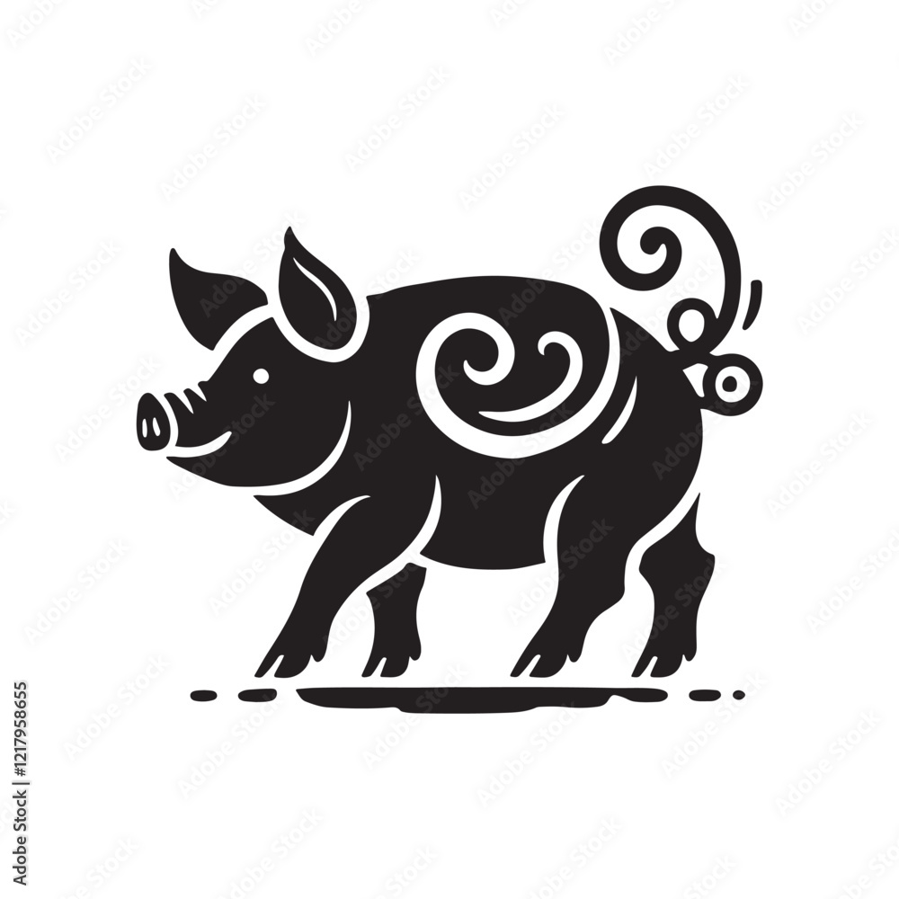 Fototapeta premium Black Color Miniature Pig silhouette design Vector Illustration, Solid White Background (1).eps