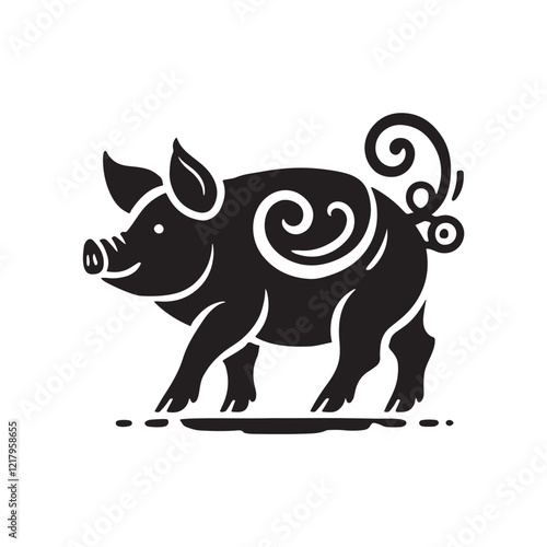 Black Color Miniature Pig silhouette design Vector Illustration, Solid White Background (1).eps