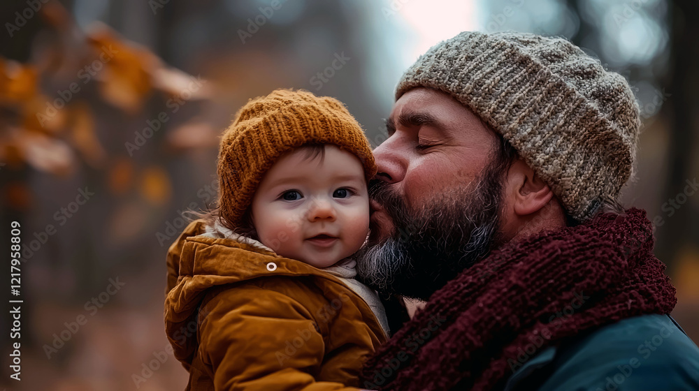 Obraz premium A Father's Tender Kiss: Capturing a Heartwarming Moment of Autumnal Love