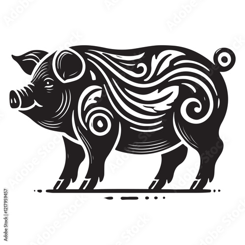 Black Color Miniature Pig silhouette design Vector Illustration, Solid White Background (10).eps