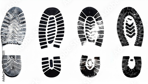 different smudged shoe prints on a white background