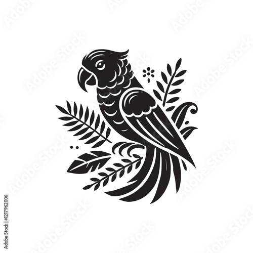 Black Color Parrot silhouette design Vector Illustration, Solid White Background (2).eps