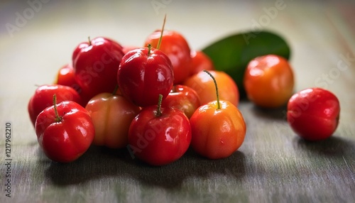 close up of vibrant acerola cherry fruits rich in vitamin c acerola cherry fruit vitamin c close up fresh