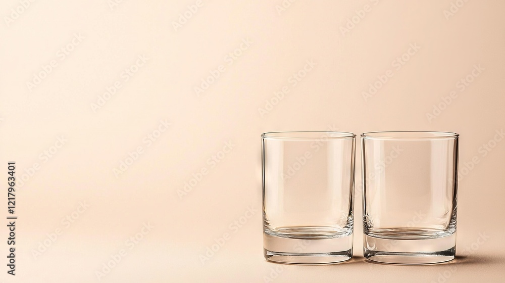 Two glasses resting on pink surface against pink wall Two glasses resting on pink surface against pink wall