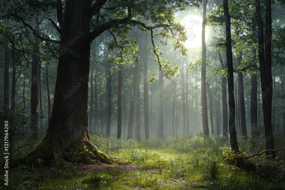 Obraz premium enchanted forest with moonlit grove