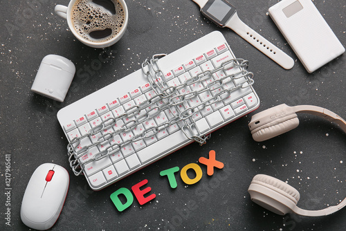 Computer keyboard tied with...