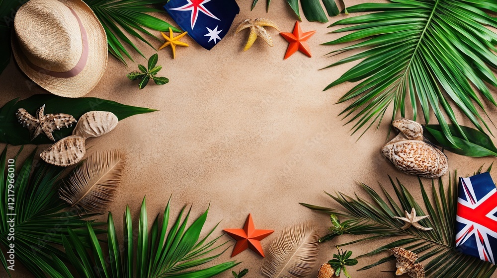 Tropical vacation flat lay with copy space. Tropical vacation flat lay with copy space.